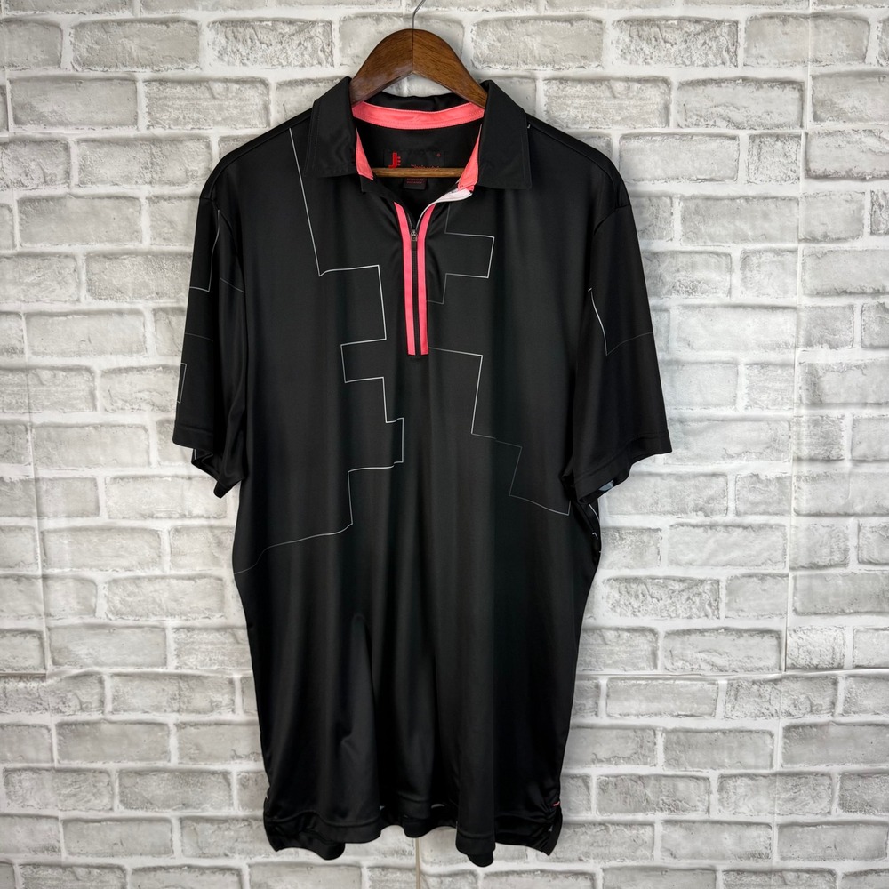 Jamie Sadock Mens XXL Black Pink Geometric Quarter Zip Golf Polo Shirt Short Slv
